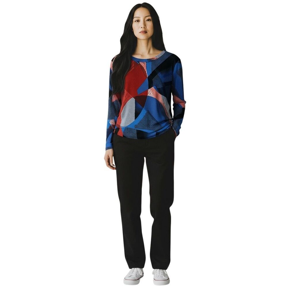 Rafaella Women's XL Geometric Long Sleeve Blouse Multicolor Casual